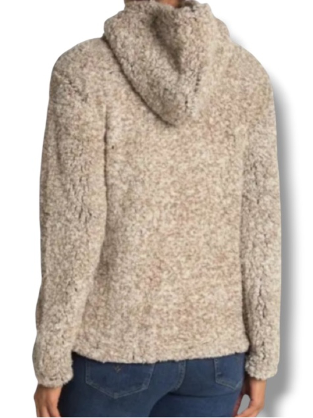 Coffee Shop New York Women’s Faux Fur Cozy Sherpa Hoodie Sweater Latte Taupe